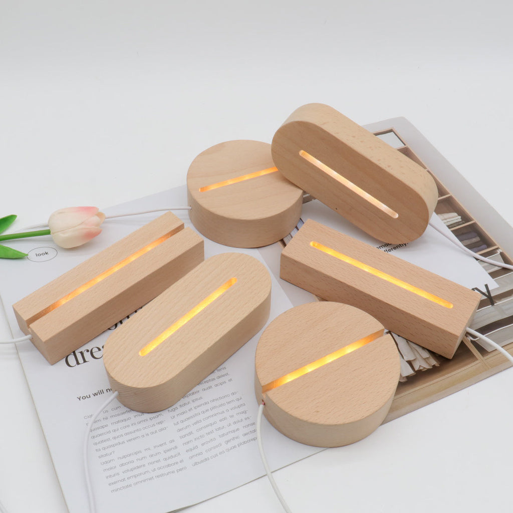 Contemporary Creative Rechargeable Solid Wood Round Rectangular Elliptical LED Table Lamp Night Light For Bedroom Lumendat