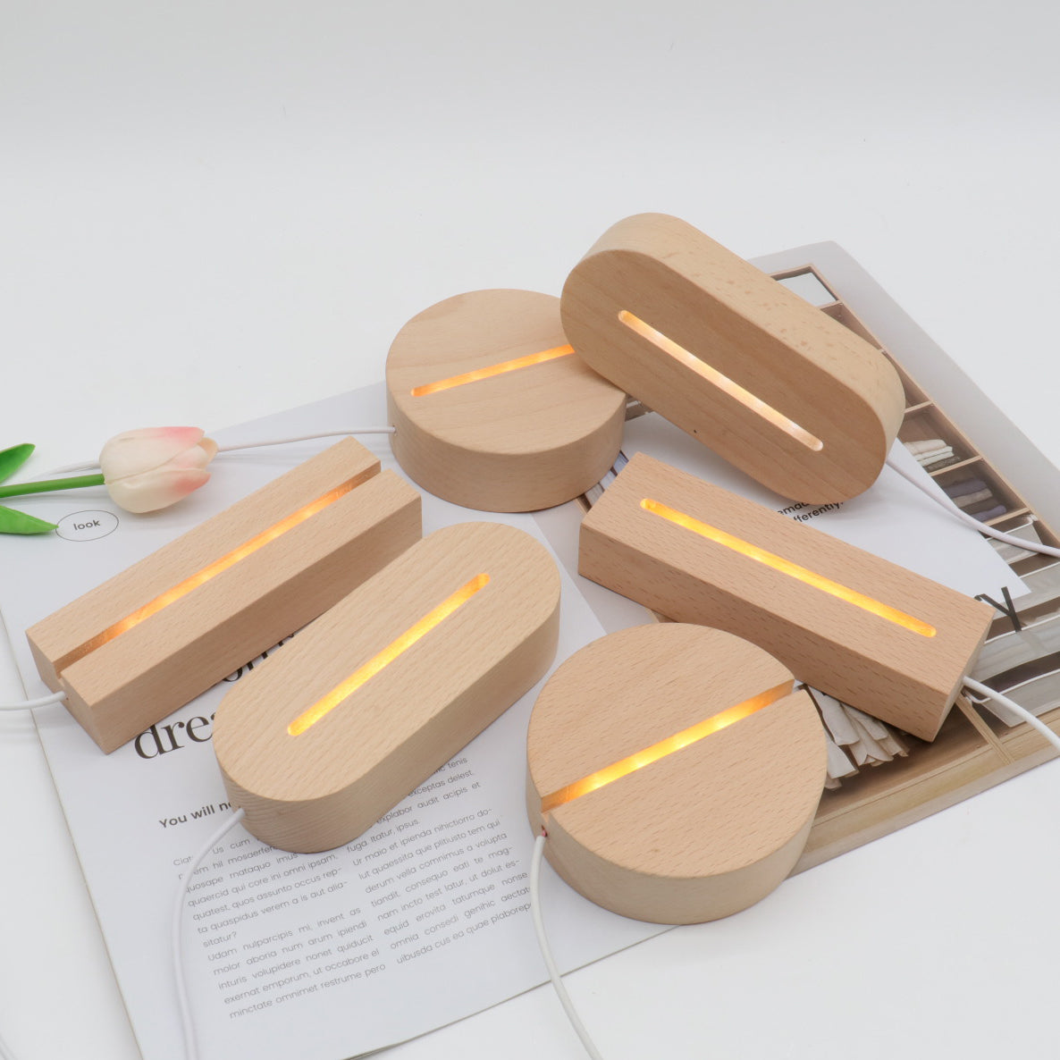 Contemporary Creative Rechargeable Solid Wood Round Rectangular Elliptical LED Table Lamp Night Light For Bedroom Lumendat
