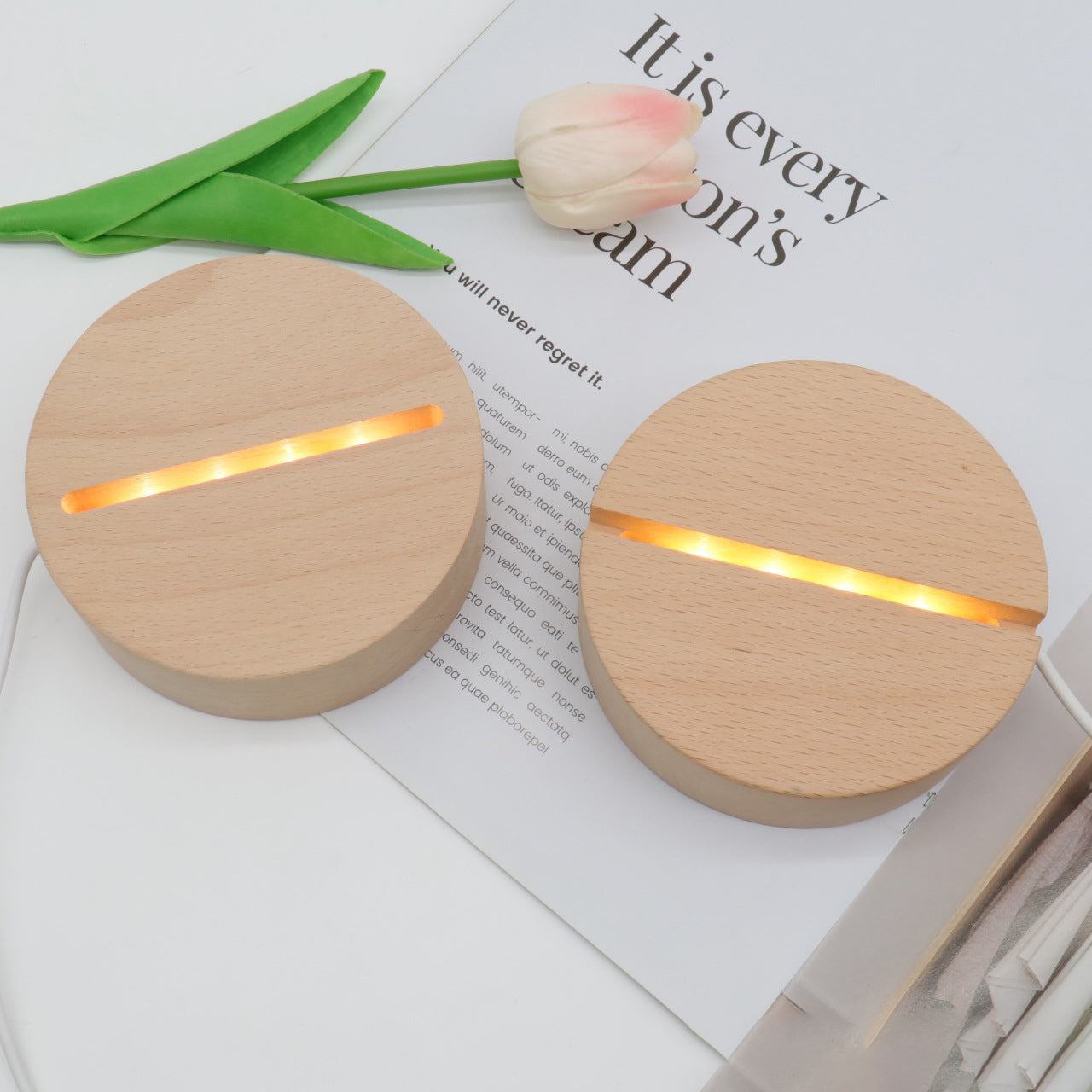 Contemporary Creative Rechargeable Solid Wood Round Rectangular Elliptical LED Table Lamp Night Light For Bedroom Lumendat