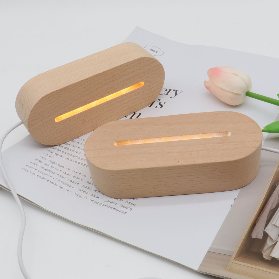 Contemporary Creative Rechargeable Solid Wood Round Rectangular Elliptical LED Table Lamp Night Light For Bedroom Lumendat