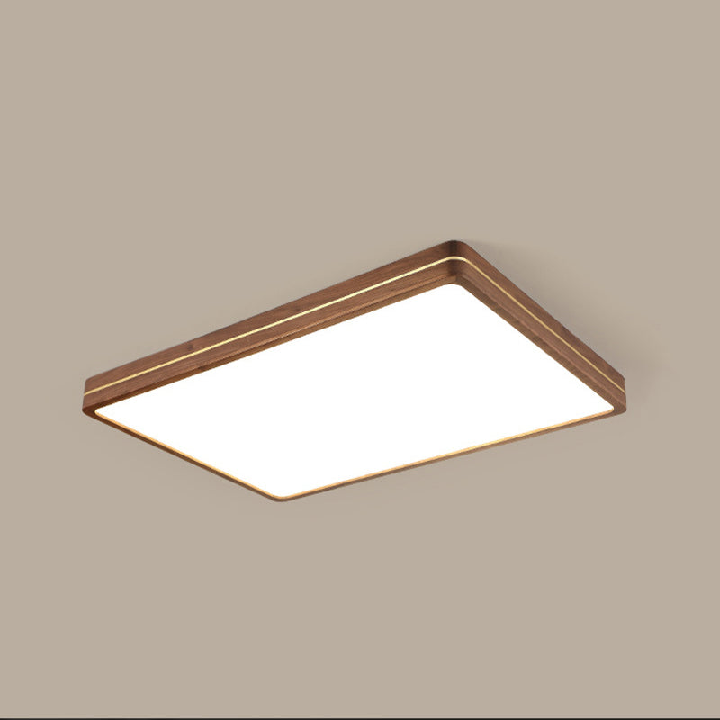 Modern Wooden Slim Walnut Color LED Flush Mount Light BulbSquare