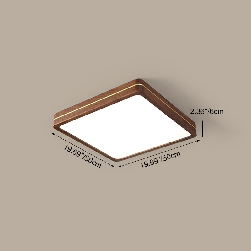 Modern Wooden Slim Walnut Color LED Flush Mount Light BulbSquare
