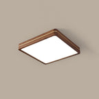 Modern Wooden Slim Walnut Color LED Flush Mount Light BulbSquare