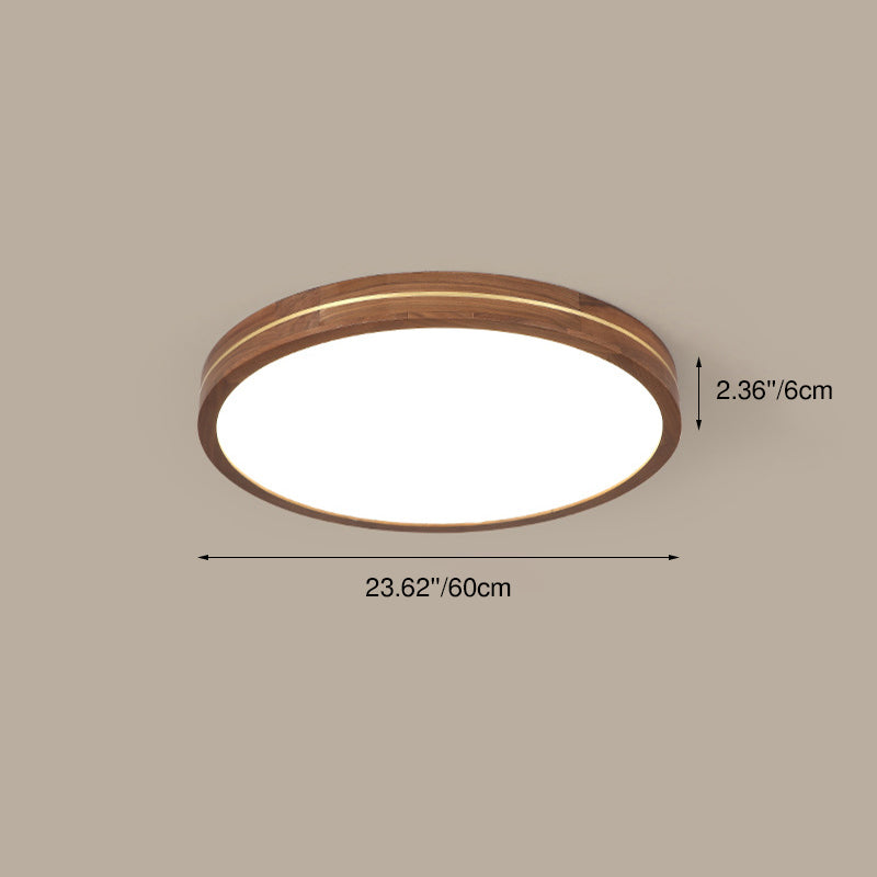 Modern Wooden Slim Walnut Color LED Flush Mount Light BulbSquare