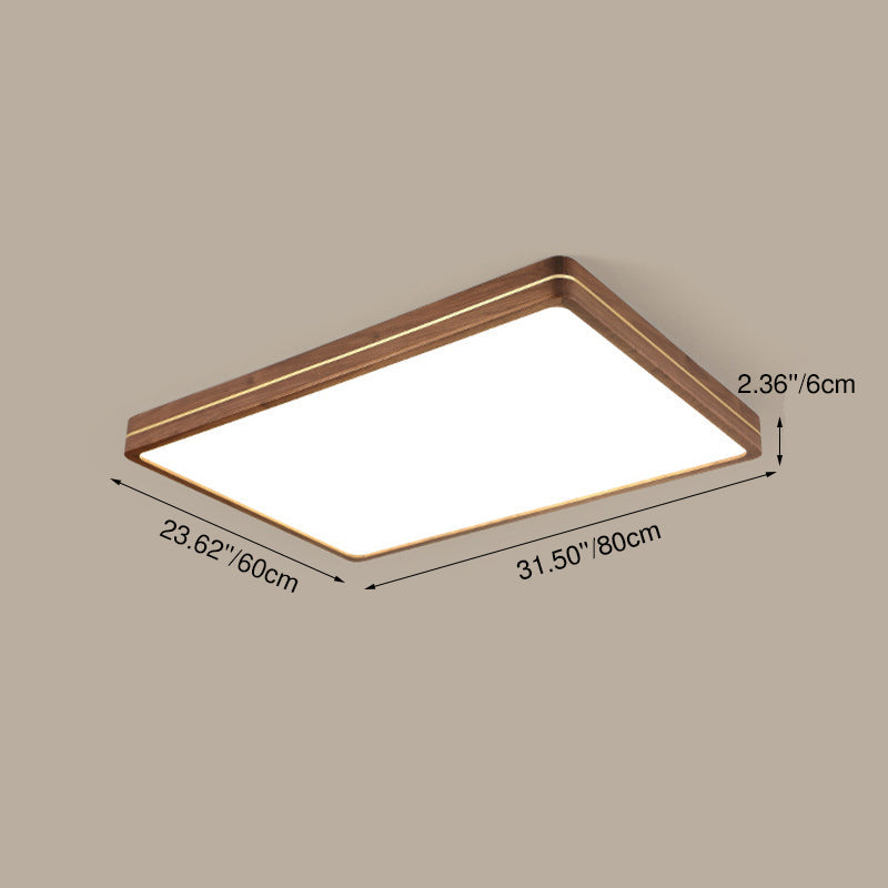 Modern Wooden Slim Walnut Color LED Flush Mount Light BulbSquare