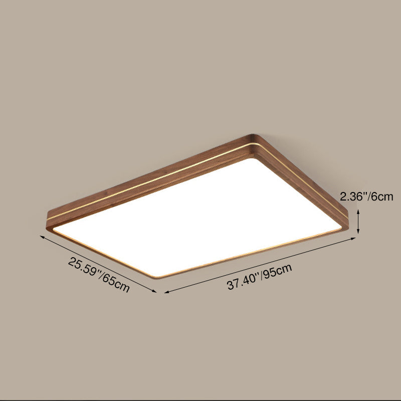 Modern Wooden Slim Walnut Color LED Flush Mount Light BulbSquare