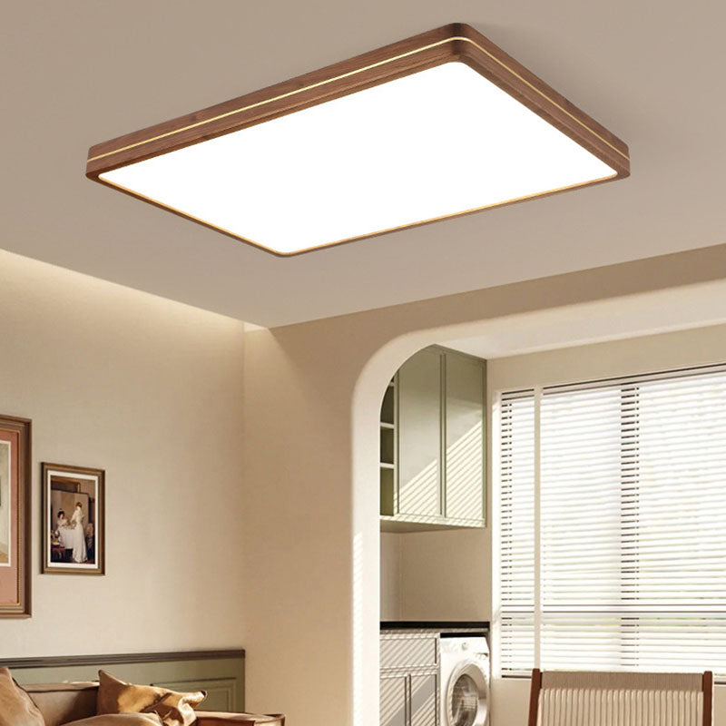 Modern Wooden Slim Walnut Color LED Flush Mount Light BulbSquare