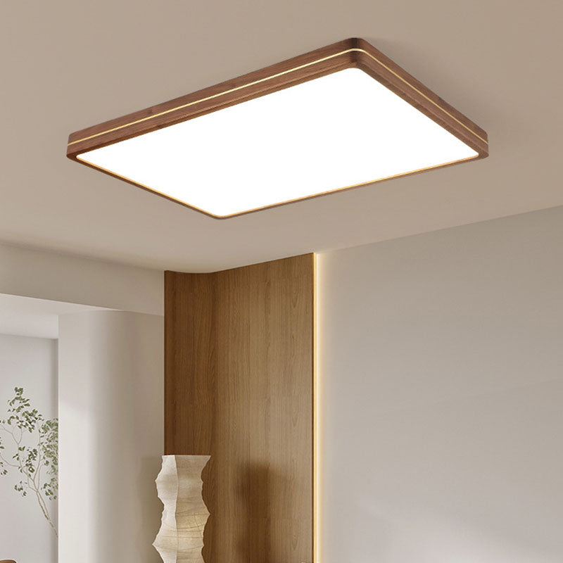 Modern Wooden Slim Walnut Color LED Flush Mount Light BulbSquare