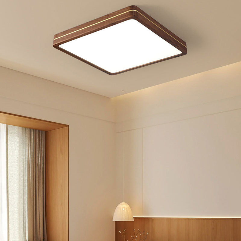 Modern Wooden Slim Walnut Color LED Flush Mount Light BulbSquare