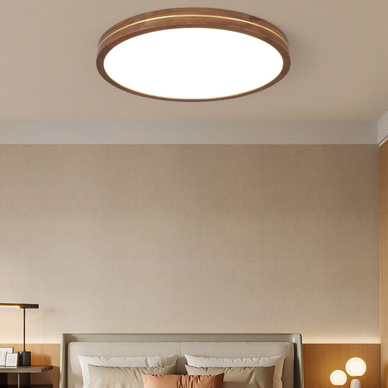 Modern Wooden Slim Walnut Color LED Flush Mount Light BulbSquare