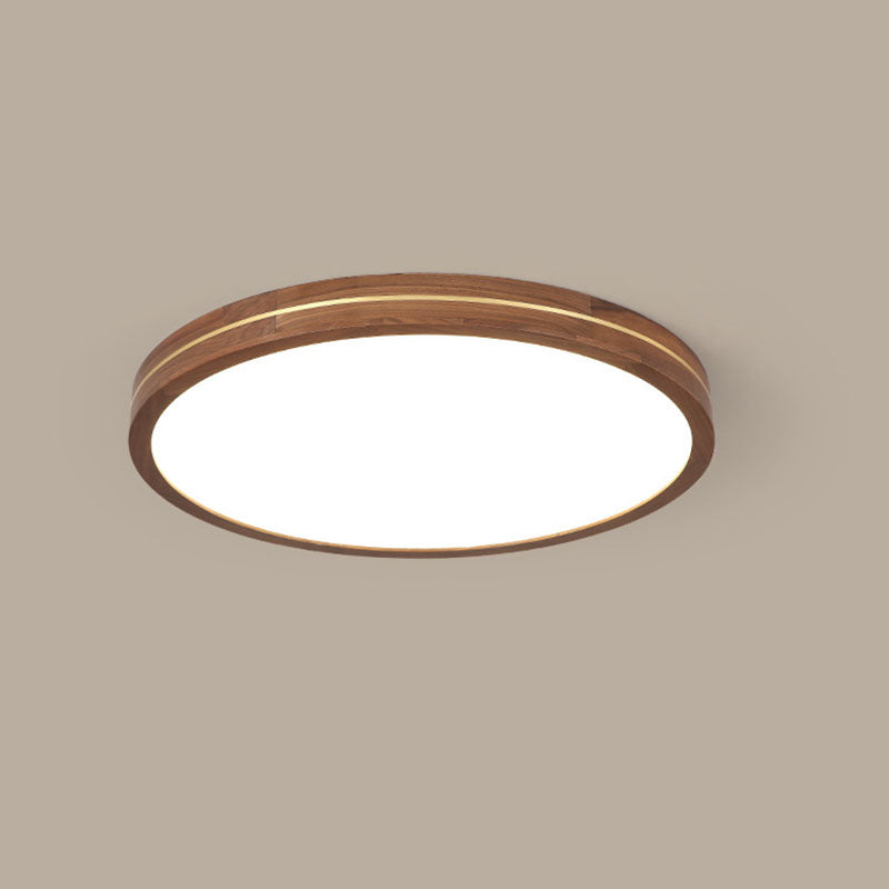 Modern Wooden Slim Walnut Color LED Flush Mount Light BulbSquare