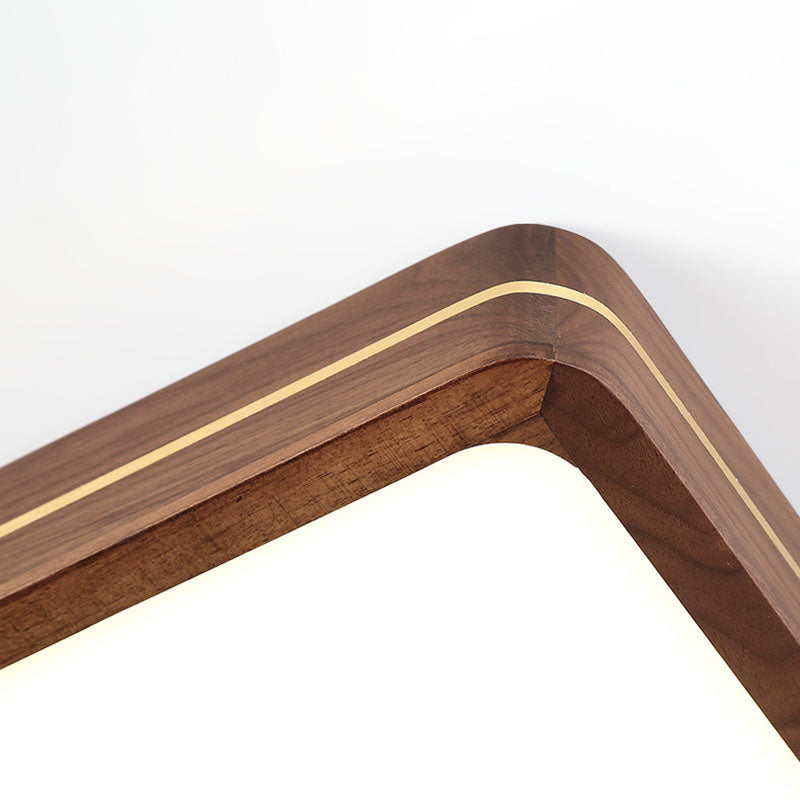 Modern Wooden Slim Walnut Color LED Flush Mount Light BulbSquare