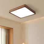Modern Wooden Slim Walnut Color LED Flush Mount Light BulbSquare
