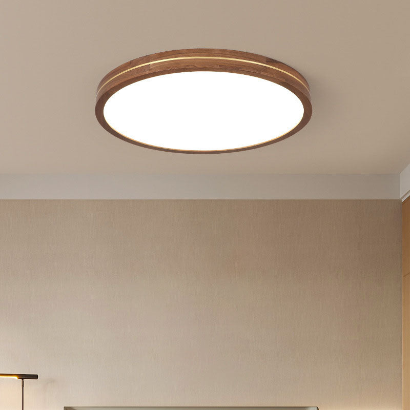 Modern Wooden Slim Walnut Color LED Flush Mount Light BulbSquare