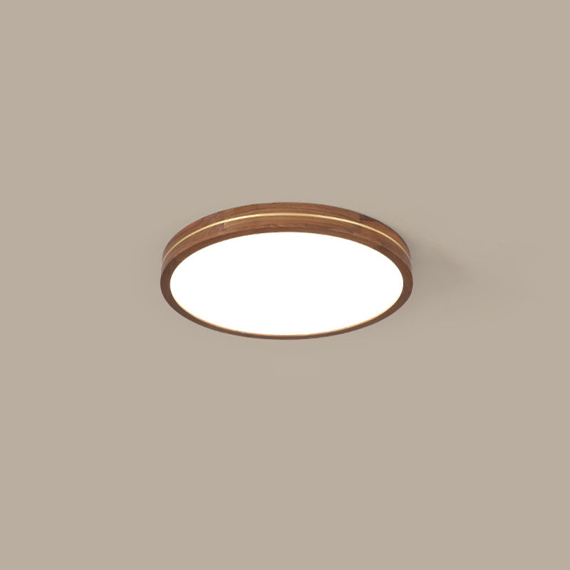 Modern Wooden Slim Walnut Color LED Flush Mount Light BulbSquare