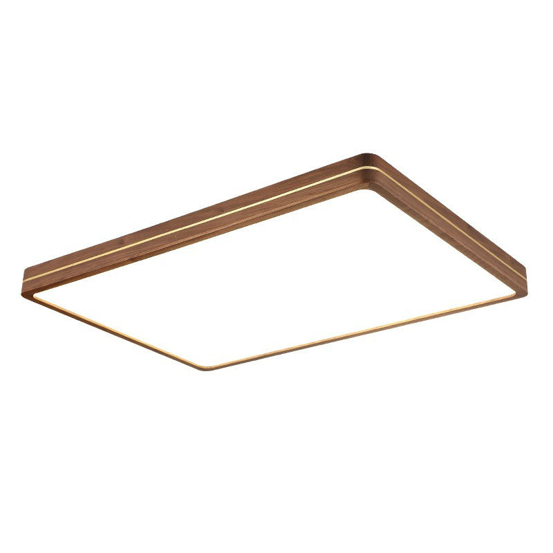 Modern Wooden Slim Walnut Color LED Flush Mount Light BulbSquare