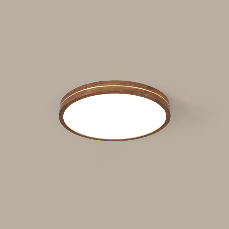 Modern Wooden Slim Walnut Color LED Flush Mount Light BulbSquare