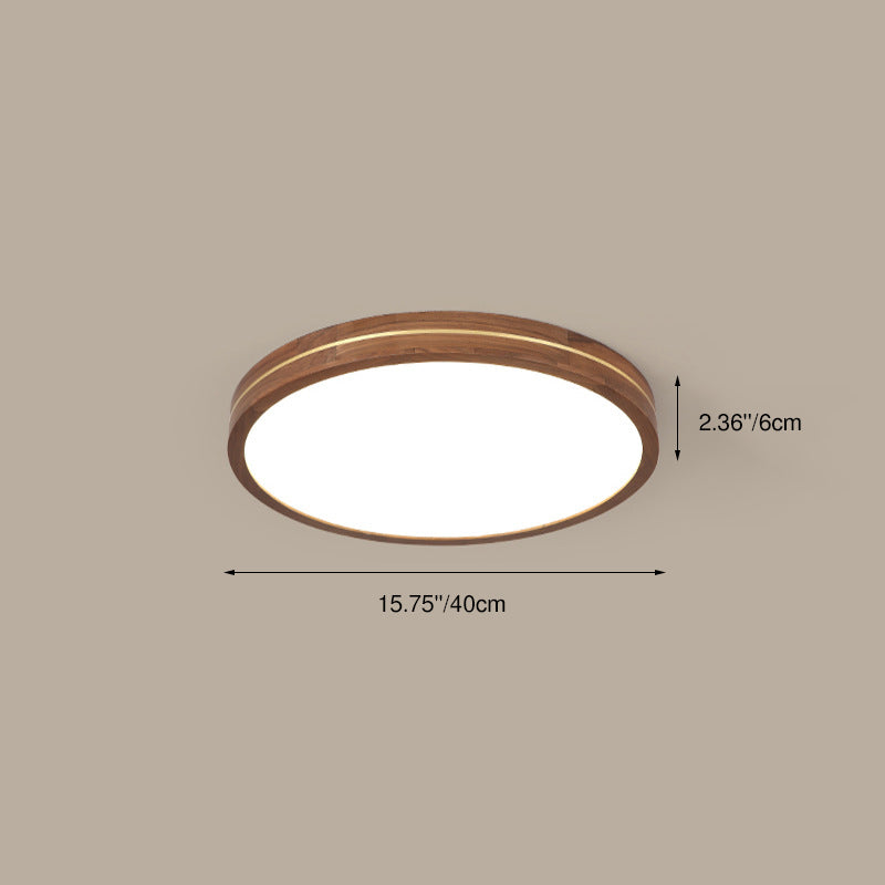 Modern Wooden Slim Walnut Color LED Flush Mount Light BulbSquare