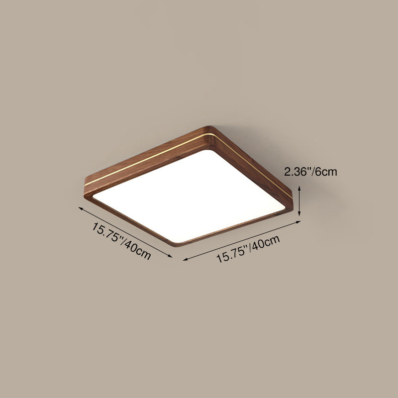 Modern Wooden Slim Walnut Color LED Flush Mount Light BulbSquare