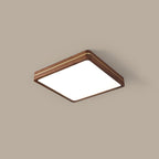 Modern Wooden Slim Walnut Color LED Flush Mount Light BulbSquare