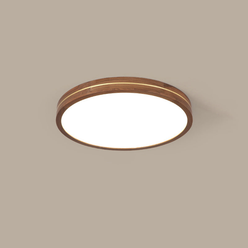 Modern Wooden Slim Walnut Color LED Flush Mount Light BulbSquare