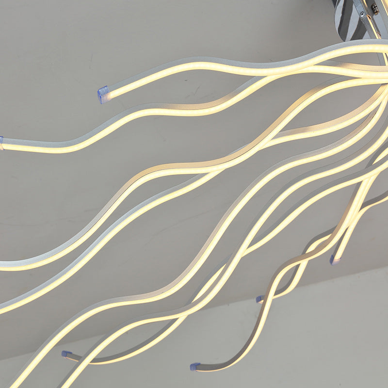 Contemporary Creative Wave Long Aluminum Acrylic LED Semi-flush Mount Ceiling Light for Living Room