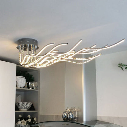 Contemporary Creative Wave Long Aluminum Acrylic LED Semi-flush Mount Ceiling Light for Living Room