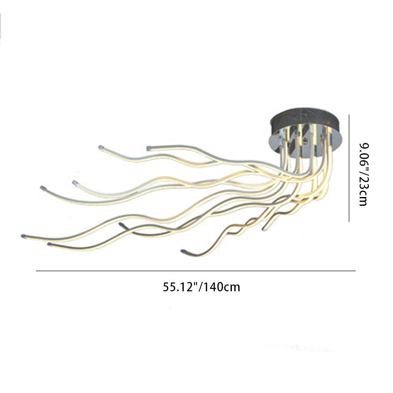 Contemporary Creative Wave Long Aluminum Acrylic LED Semi-flush Mount Ceiling Light for Living Room