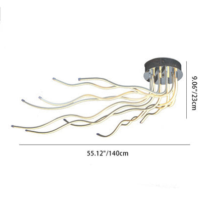 Contemporary Creative Wave Long Aluminum Acrylic LED Semi-flush Mount Ceiling Light for Living Room