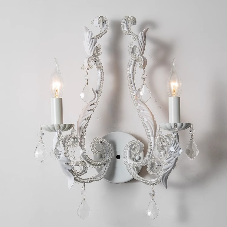 French Vintage Iron Crystal Hardware 3-Light Wall Sconce Lamp Lumendat
