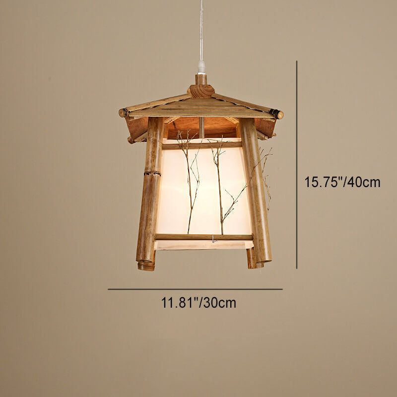 Japanese Rustic Vintage Bamboo Weaving 1-light Pendant Light BulbSquare