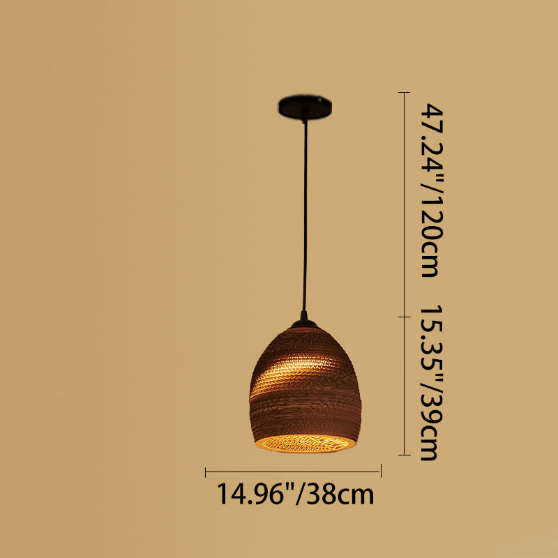 Contemporary Retro Paper Elliptic Spherical Bell Trapezoid Semicircle Polygonal 1-light Pendant Light for Dining Room