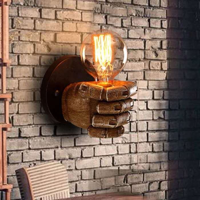 Contemporary Industrial Fist-shape Iron Resin 1-Light Wall Sconce Lamp For Living Room & Bedroom