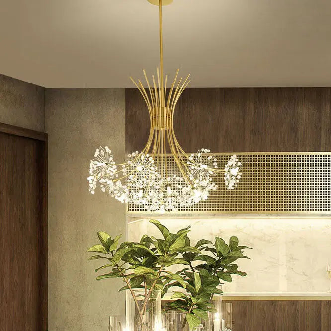 Modern Crystal Dandelion LED Chandelier – 13 or 19 Lights, Black & Gold Lumendat