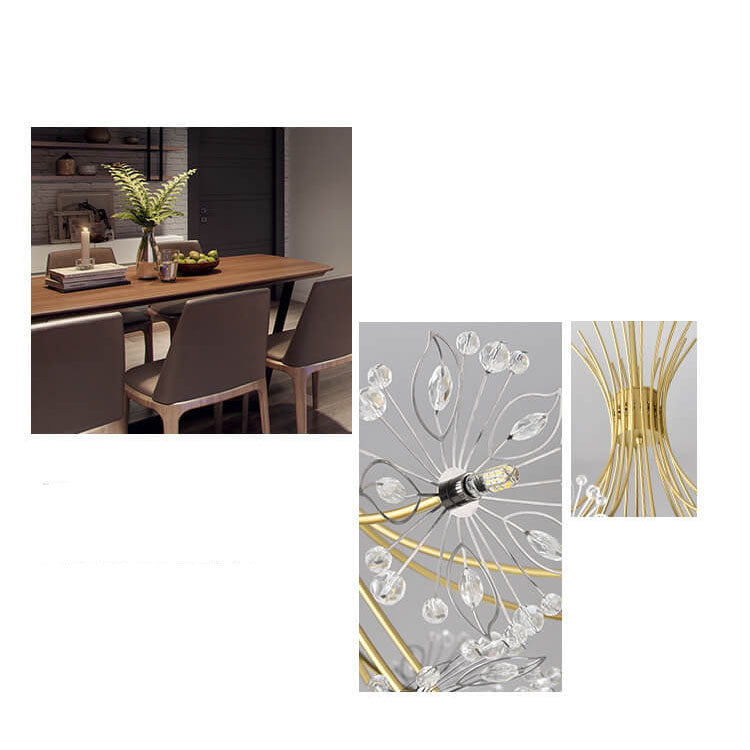 Modern Crystal Dandelion LED Chandelier – 13 or 19 Lights, Black & Gold