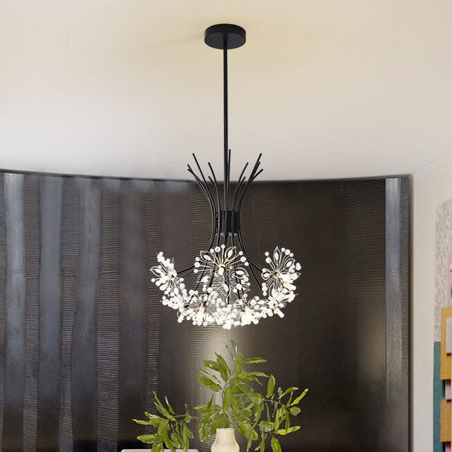 Modern Crystal Dandelion LED Chandelier – 13 or 19 Lights, Black & Gold