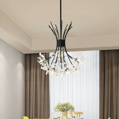 Modern Crystal Dandelion LED Chandelier – 13 or 19 Lights, Black & Gold
