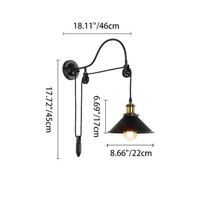 Retro Industrial Wrought Iron 1-Light  Pulley Wall Sconce Lamp