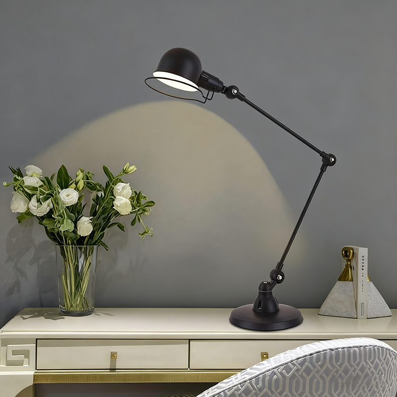 Vintage Industrial Iron Mechanical Long Arm 1-Light Table Lamp Lumendat