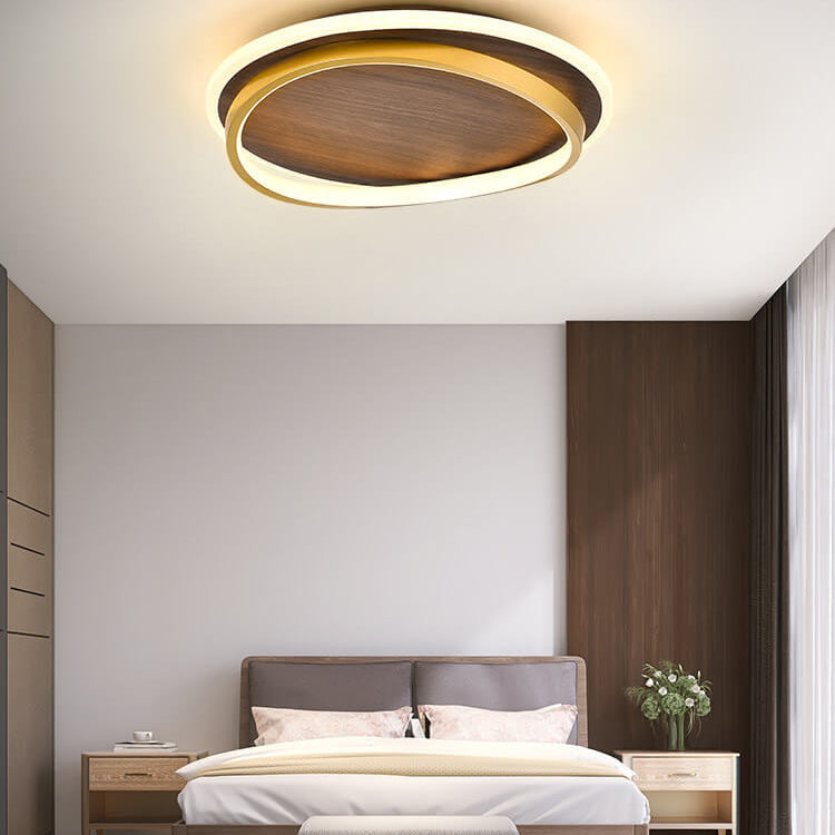Nordic Minimalist Circular Walnut Grain LED Flush Mount Ceiling Light BulbSquare