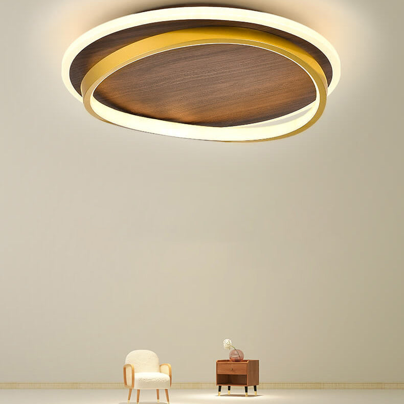Nordic Minimalist Circular Walnut Grain LED Flush Mount Ceiling Light BulbSquare
