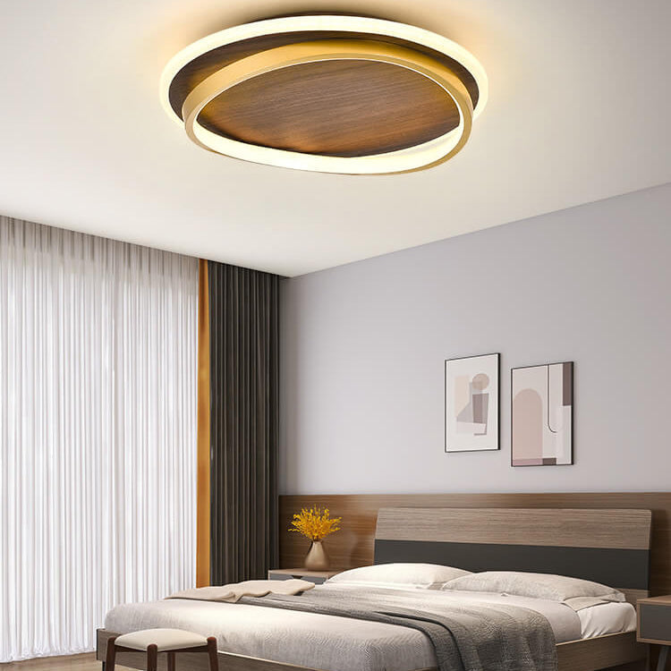 Nordic Minimalist Circular Walnut Grain LED Flush Mount Ceiling Light BulbSquare
