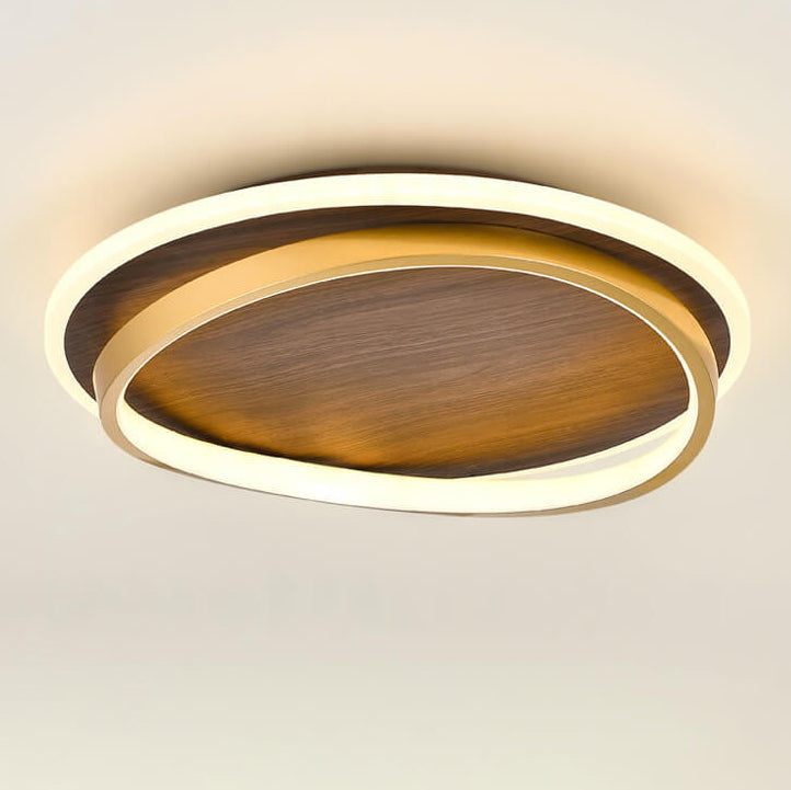 Nordic Minimalist Circular Walnut Grain LED Flush Mount Ceiling Light BulbSquare