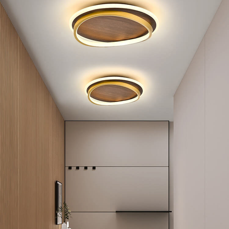 Nordic Minimalist Circular Walnut Grain LED Flush Mount Ceiling Light BulbSquare