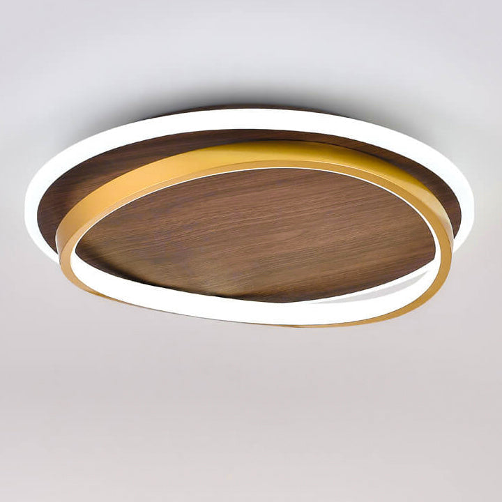 Nordic Minimalist Circular Walnut Grain LED Flush Mount Ceiling Light BulbSquare