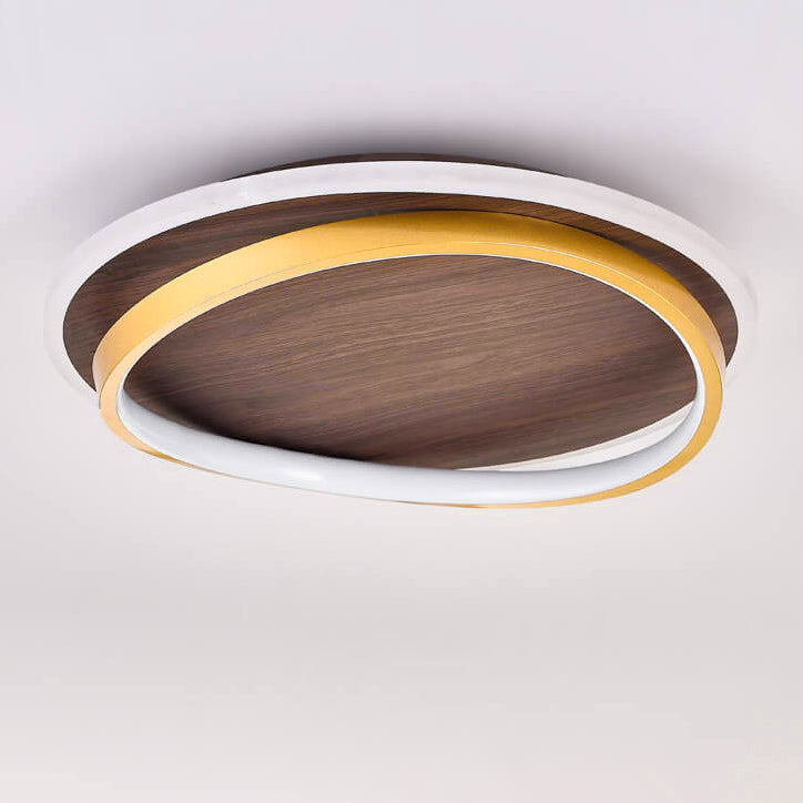 Nordic Minimalist Circular Walnut Grain LED Flush Mount Ceiling Light BulbSquare