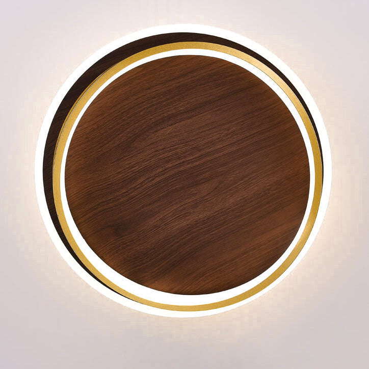 Nordic Minimalist Circular Walnut Grain LED Flush Mount Ceiling Light BulbSquare