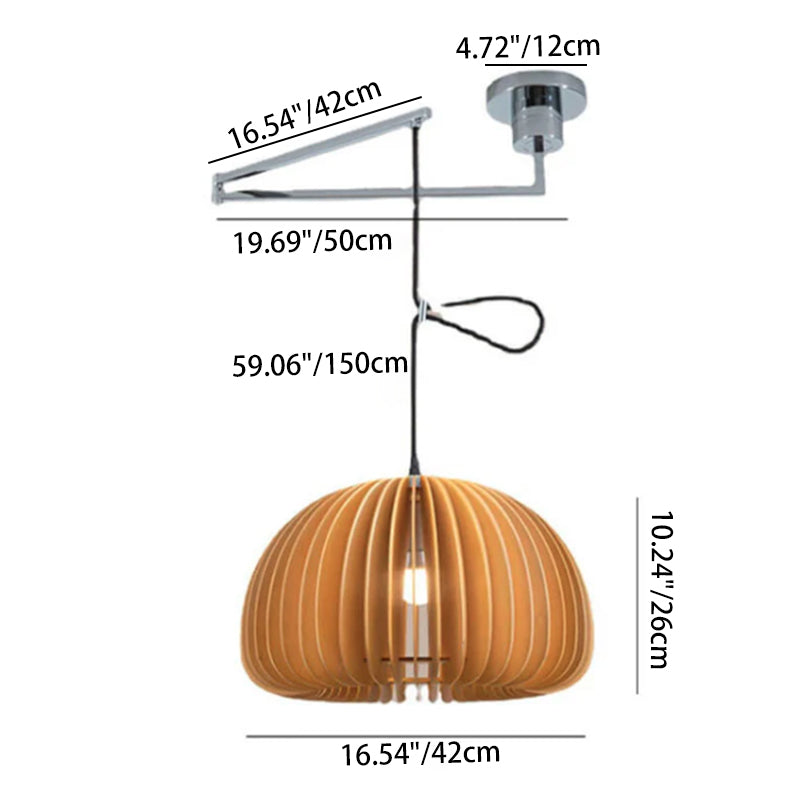 Japanese Minimalist Wooden Pumpkin Swing Arm 1-light Pendant Light