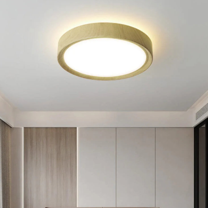 Modern Simple Wood Grain Round Iron LED Flush Mount Ceiling Light BulbSquare