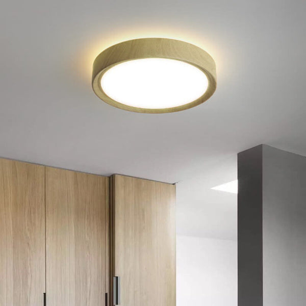 Modern Simple Wood Grain Round Iron LED Flush Mount Ceiling Light BulbSquare